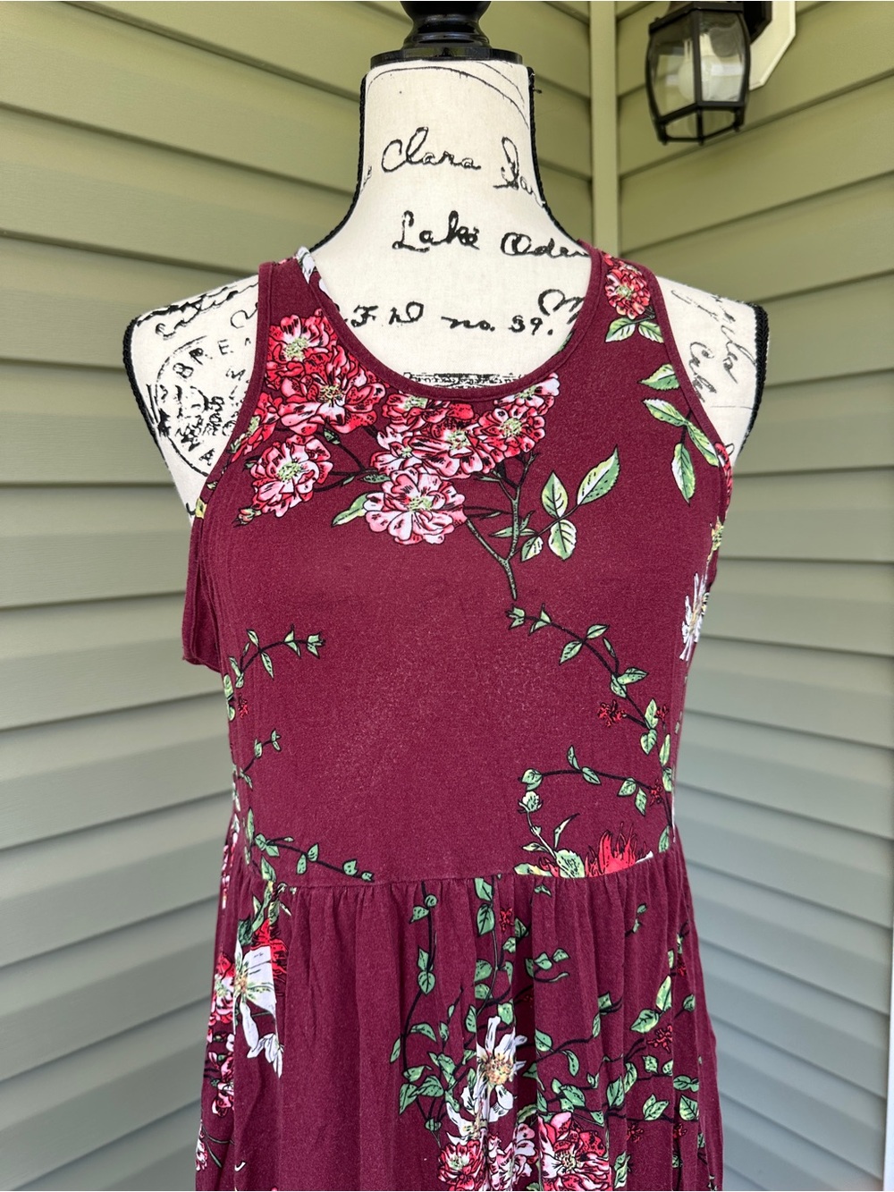 Floral Maroon Maxi Dress - Sleeveless Summer Style size XL long soft stretchy - Picture 2 of 6